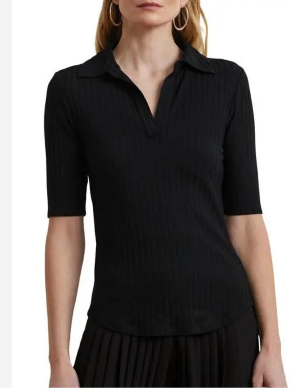 Banana Republic Black Ribbed Polo Short-Sleeve Top